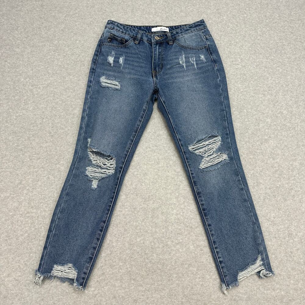 KanCan Jeans Distressed Blue Med Wash Raw Hem WMNS 5/26 Stretch Denim Streetwear